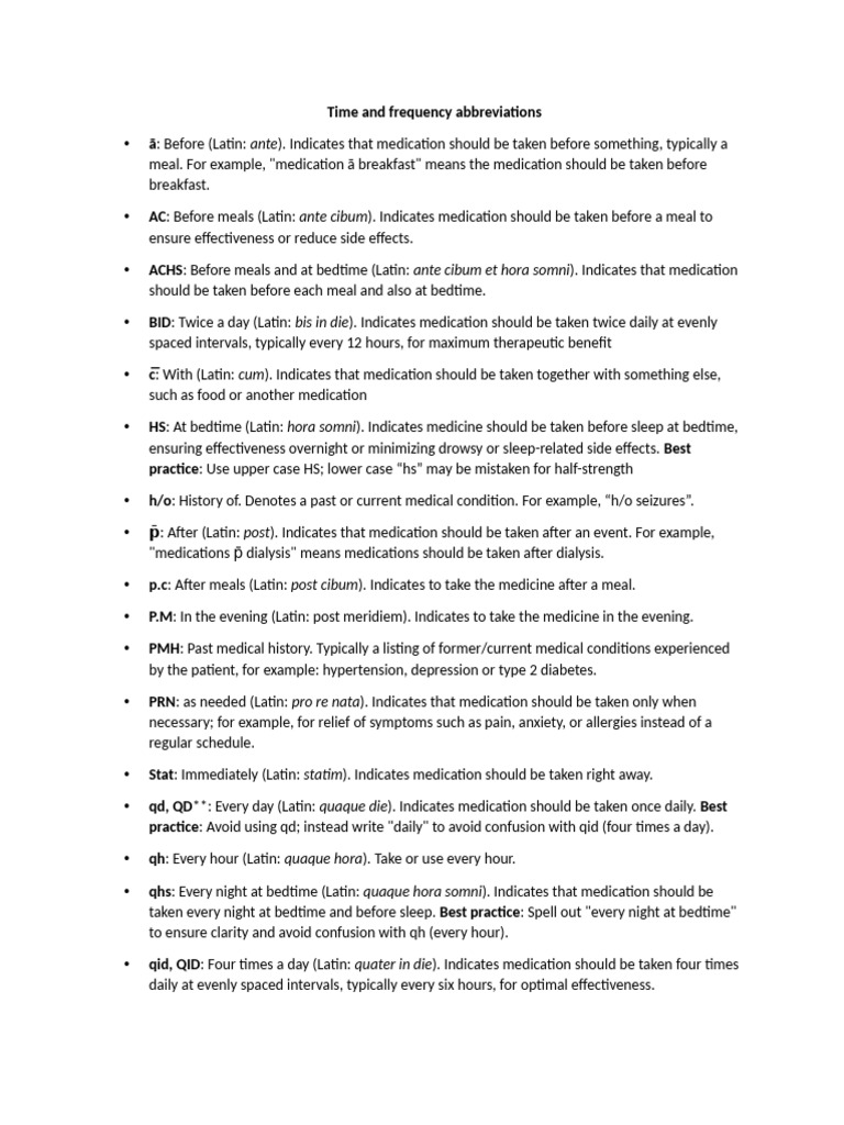 Medication Frequency Abbreviations | PDF | Injection (Medicine ...