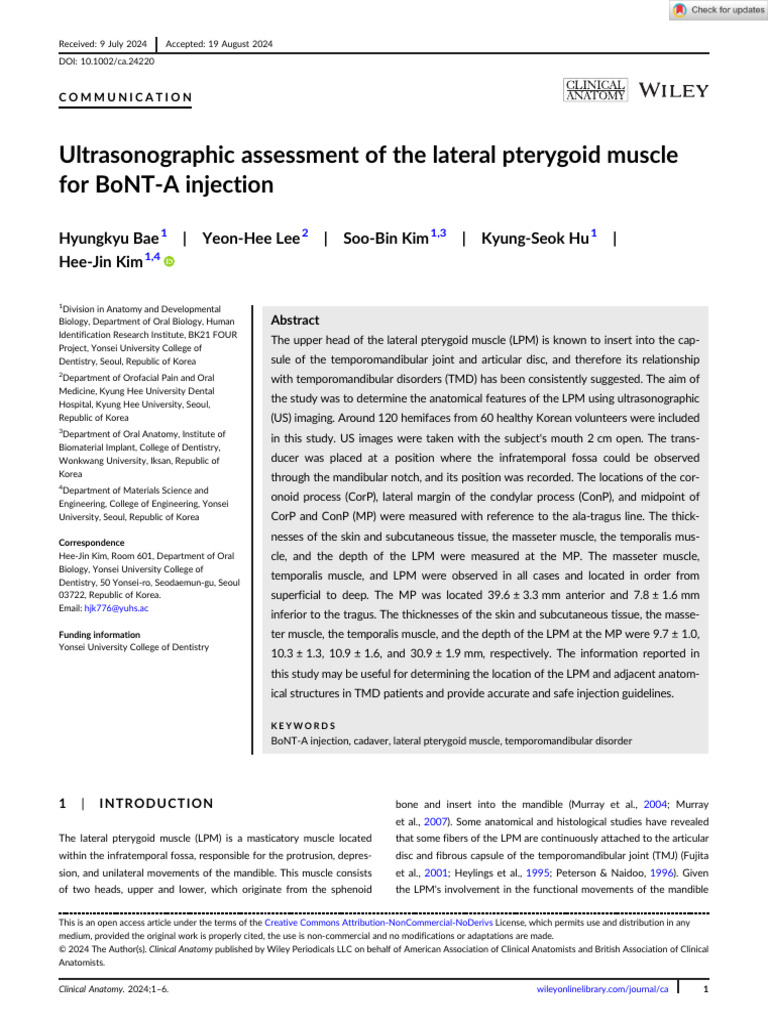 Clinical Anatomy - 2024 - Bae - Ultrasonographic Assessment of The ...