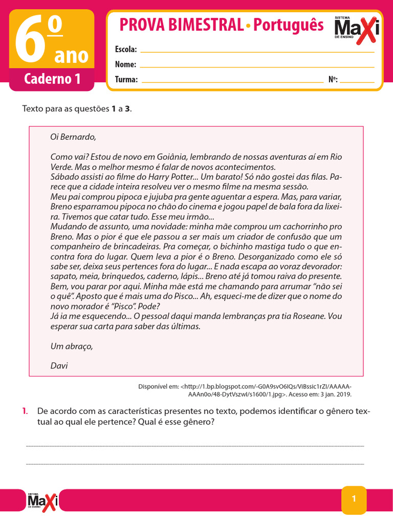 Língua Portuguesa 6º Ano Caderno 1 2019 | PDF | Famílias linguísticas