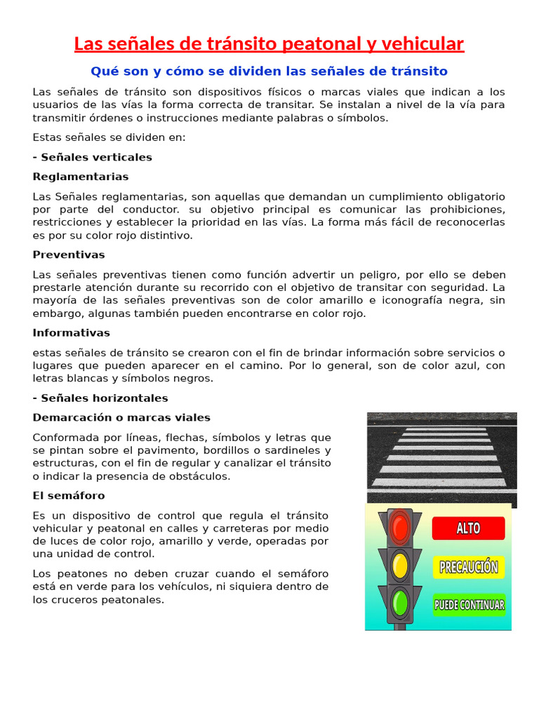 Las Señales De Tránsito Peatonal Y Vehicular Pdf Tráfico Peatonal