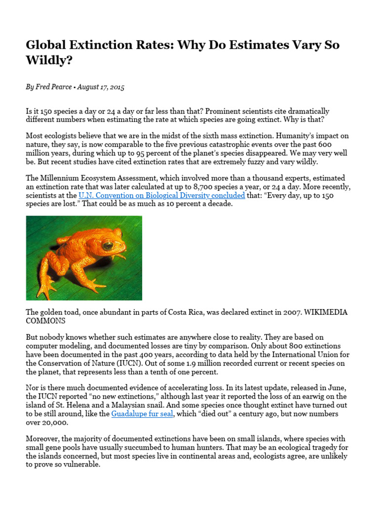 Varying Estimates of Global Extinction Rates | PDF | Extinction ...