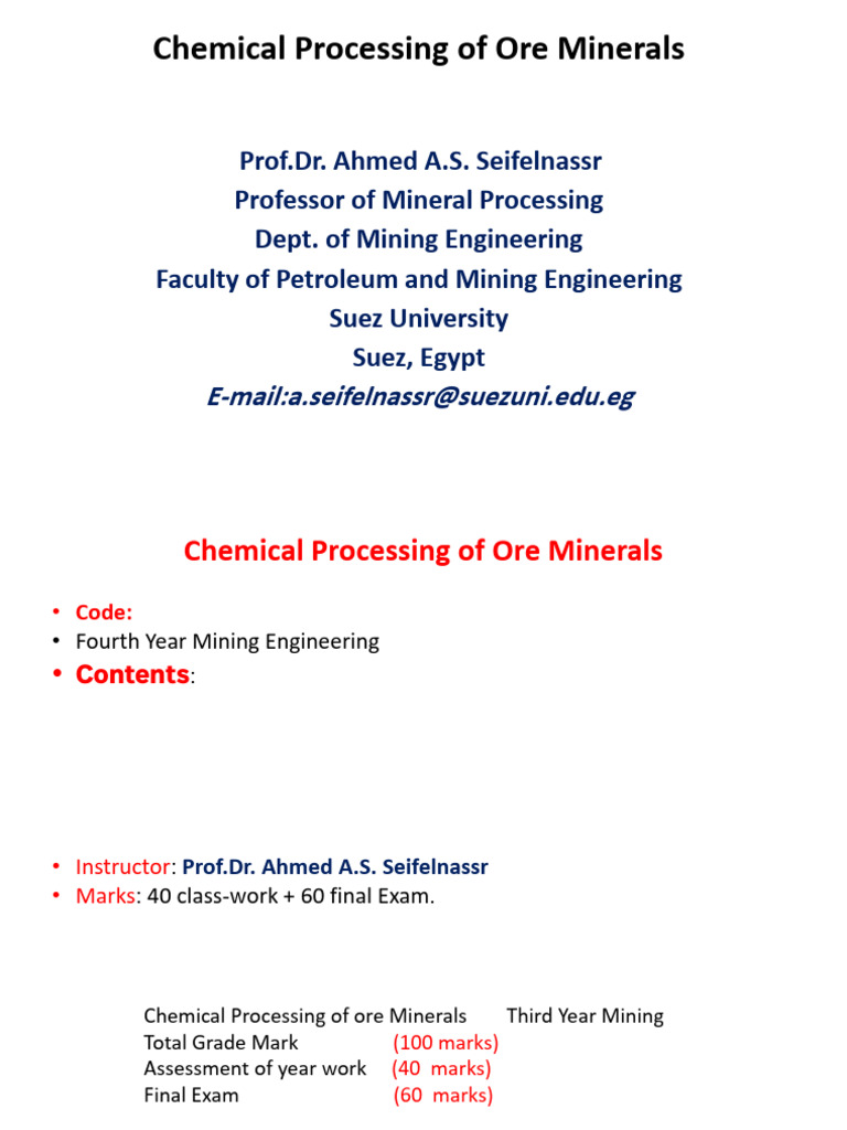 Ore Mineral Chemical Processing Guide | PDF | Chemical Substances ...