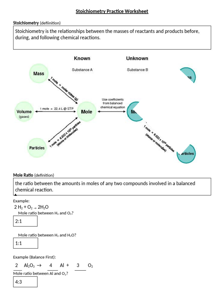 Stoichiometry Practice Worksheet-H | PDF | Mole (Unit) | Stoichiometry
