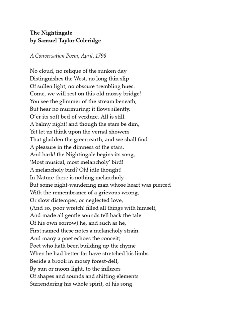 Coleridge's Nightingale: A Poetic Reflection | PDF