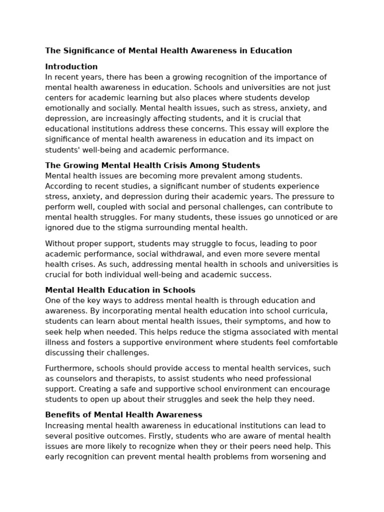 The Significance of Mental Health Awareness in Education | PDF | Mental ...