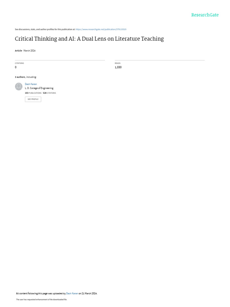 Critical Thinking & AI in Literature Teaching | PDF | Critical Thinking ...
