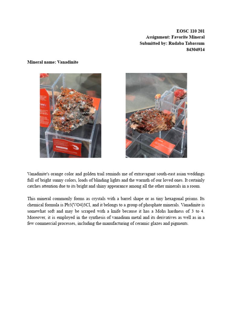 Vanadinite: A Favorite Mineral Analysis | PDF