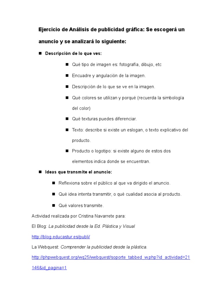 Ejercicio de Análisis de Publicidad Gráfica PDF