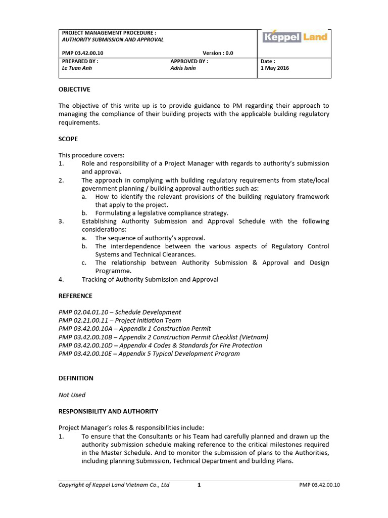 PMP 03 42 00 10 Authority Subm and Approval (Rev00, 01 May 16) | PDF ...