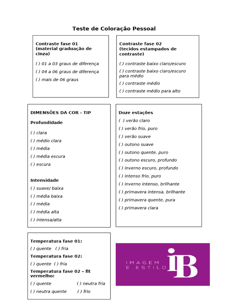 Teste de Coloração Pessoal (impressão) | PDF
