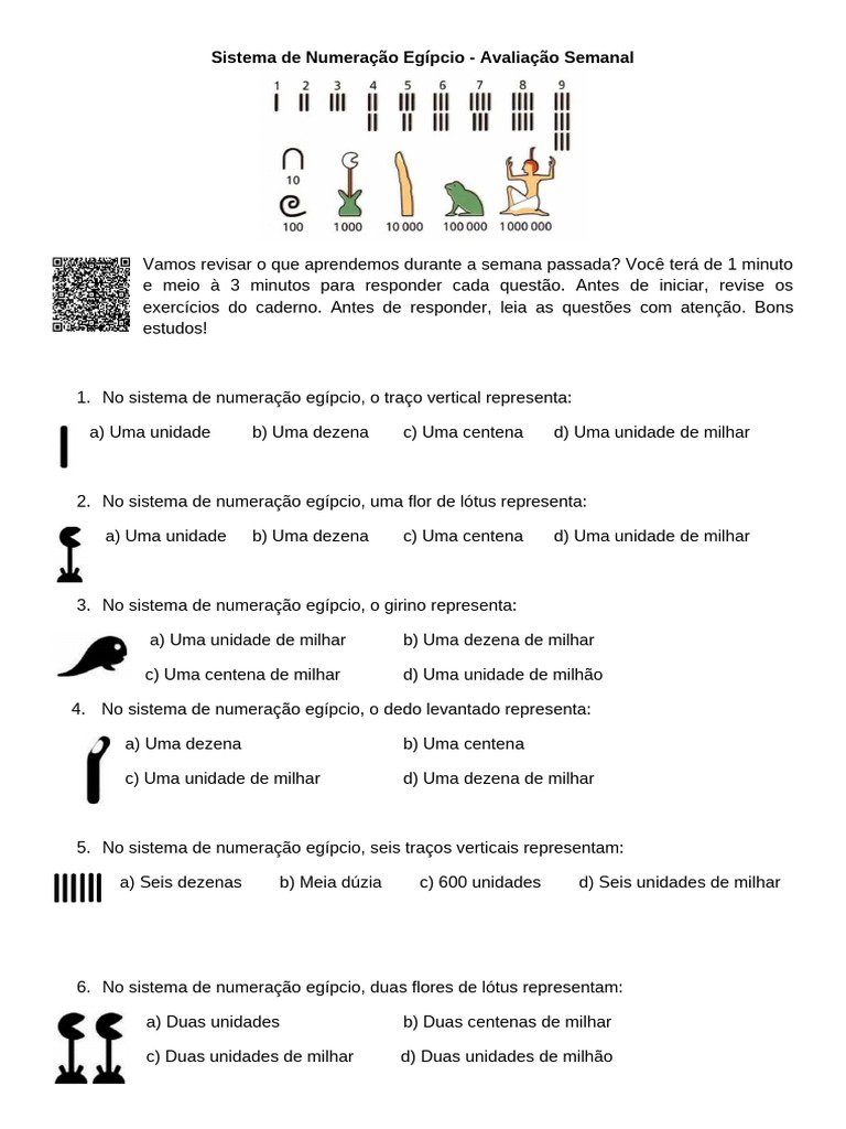 Avaliação do Sistema de Numeração Egípcio | PDF