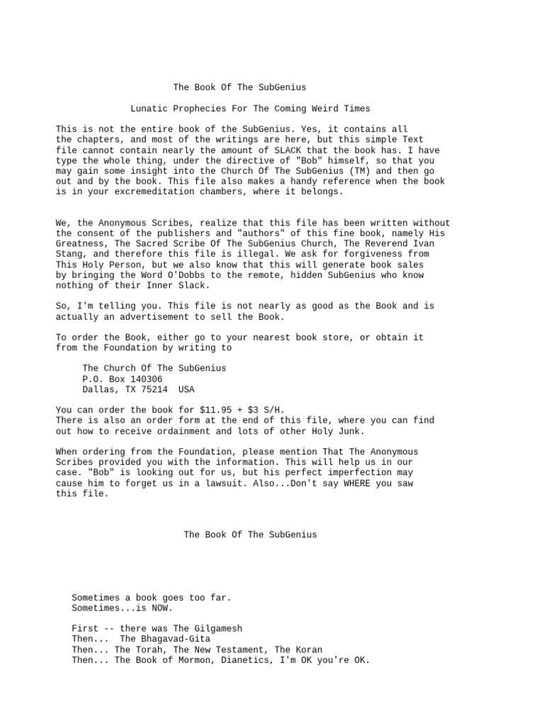 SubGenius Book: Lunatic Prophecies | PDF | Amulet | Religious Belief ...
