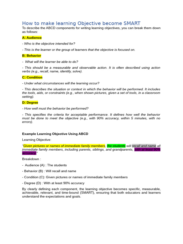 How To Make Learning Objective Become SMART | PDF