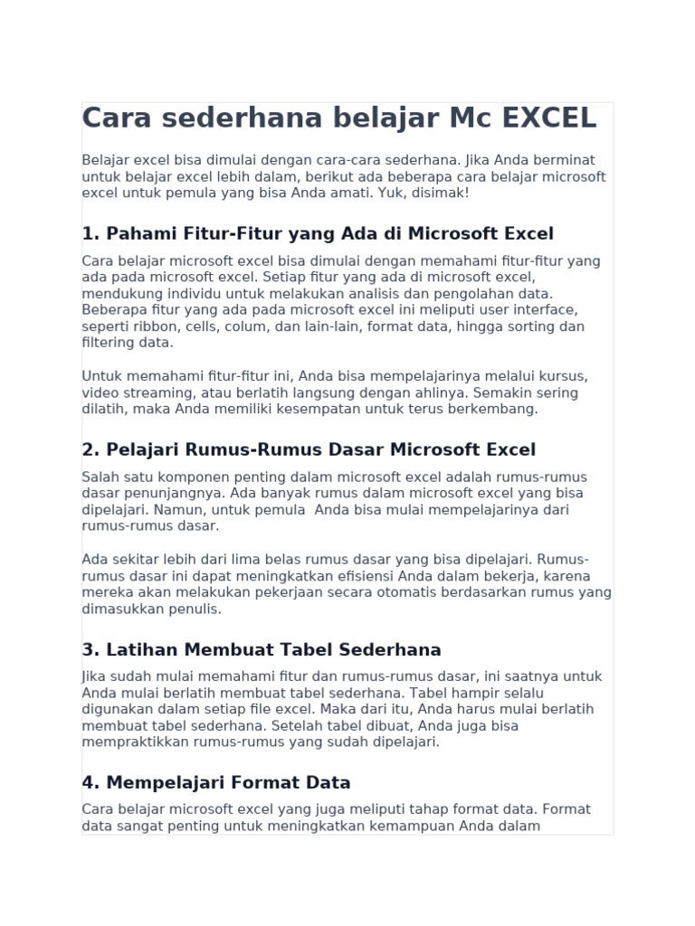 Belajar Dasar Microsoft Excel untuk Pemula | PDF