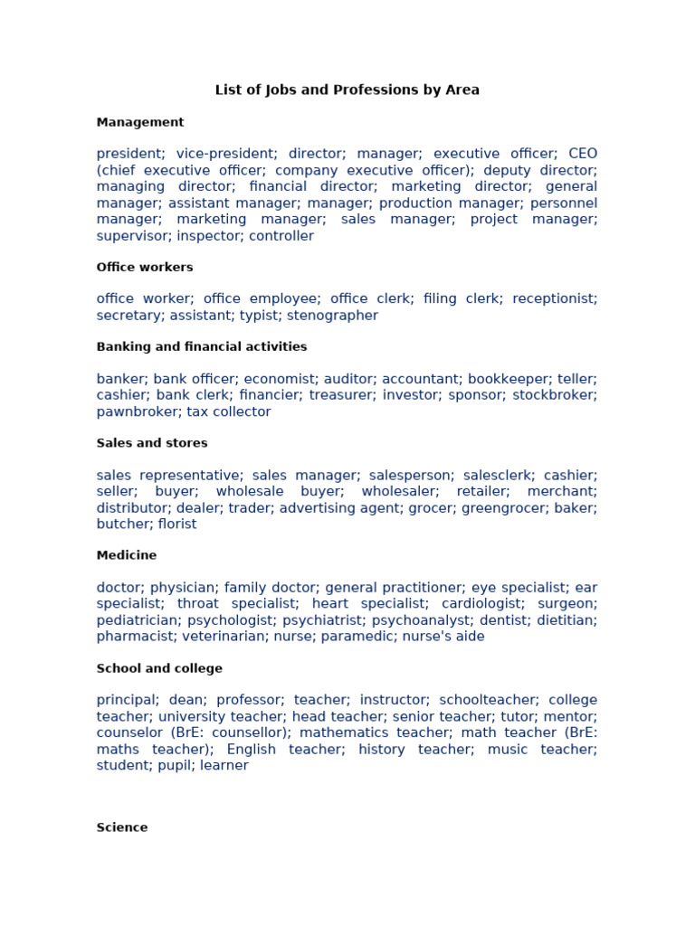 Comprehensive Job Titles by Field | PDF