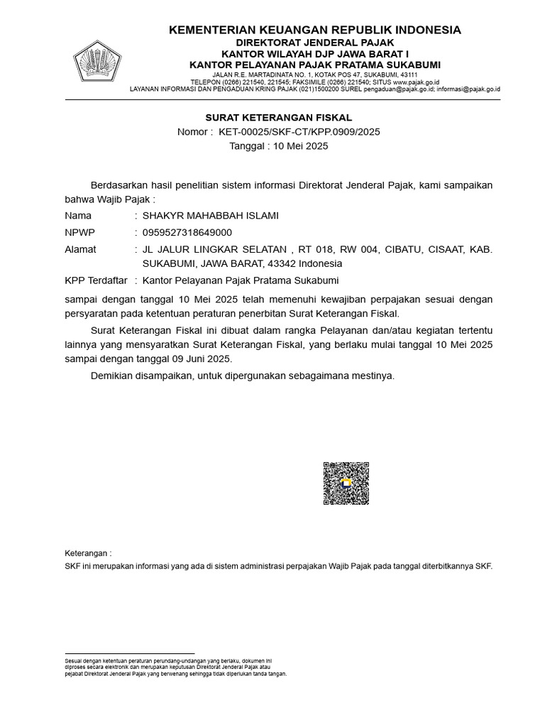 Surat Keterangan Fiskal Wajib Pajak 2025 | PDF