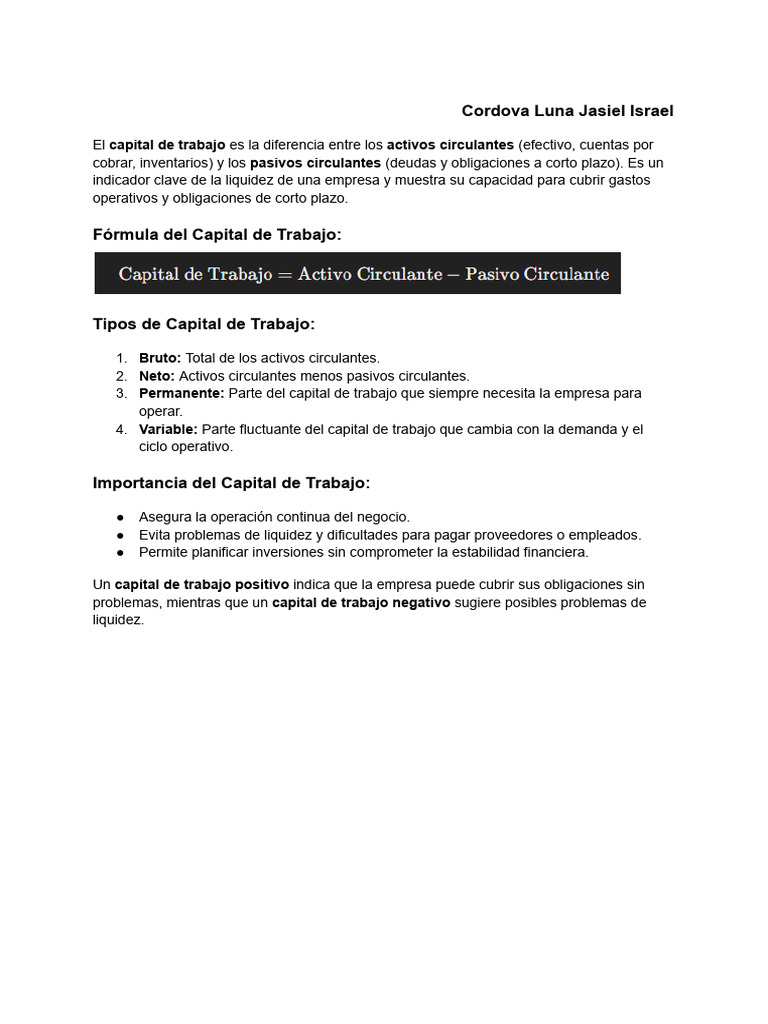 Capital de Trabajo | PDF