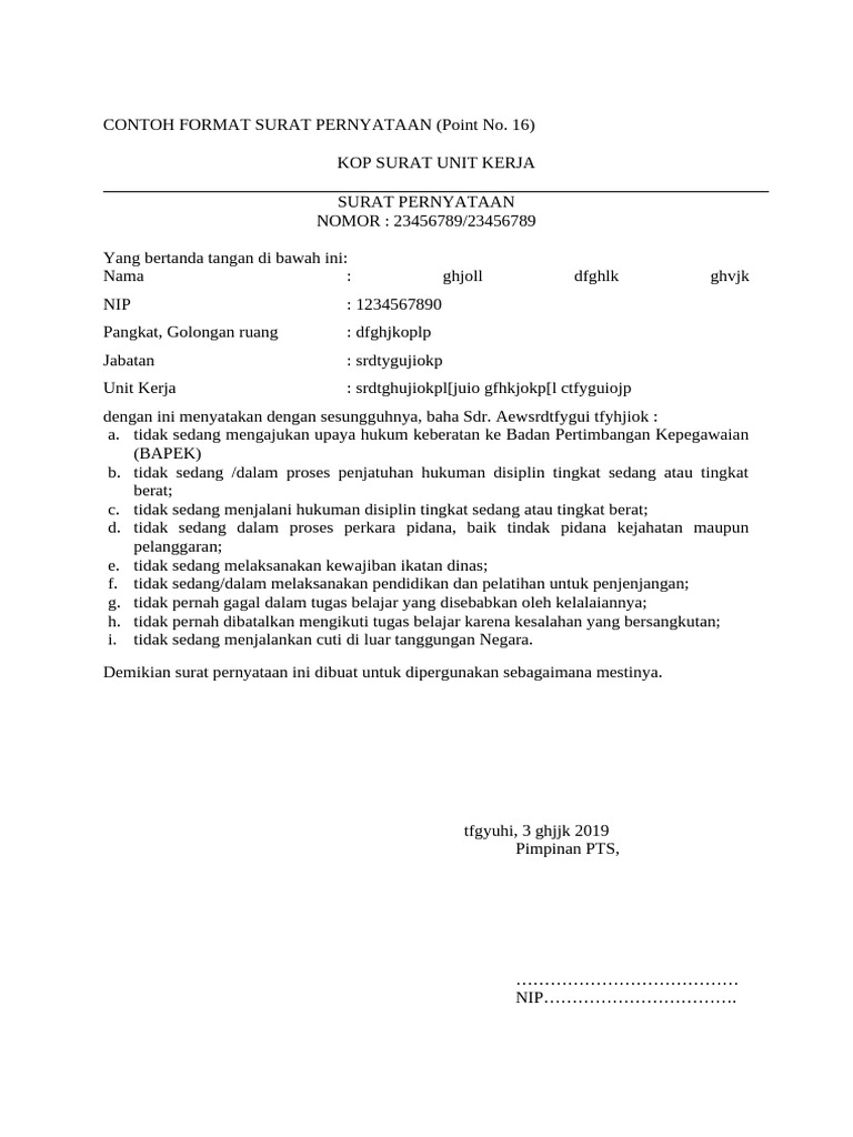 Contoh Surat Pernyataan Resmi Kepegawaian | PDF