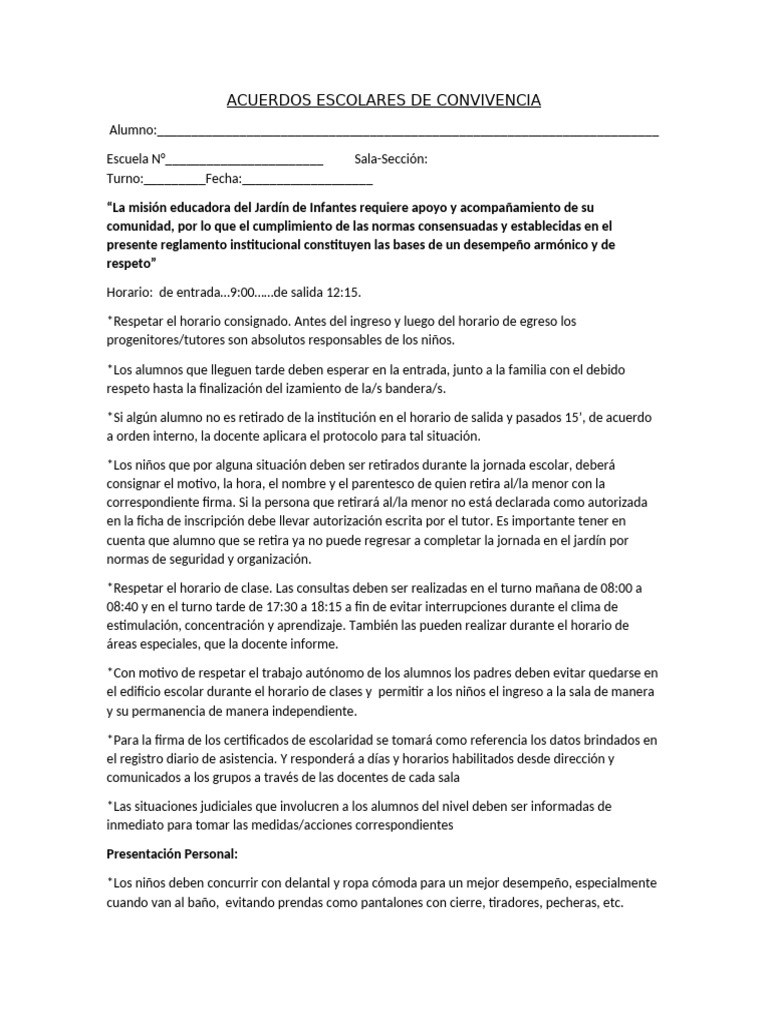 Ejemplos de Acuerdos de Convivencia Escolar | PDF | Educación de la ...
