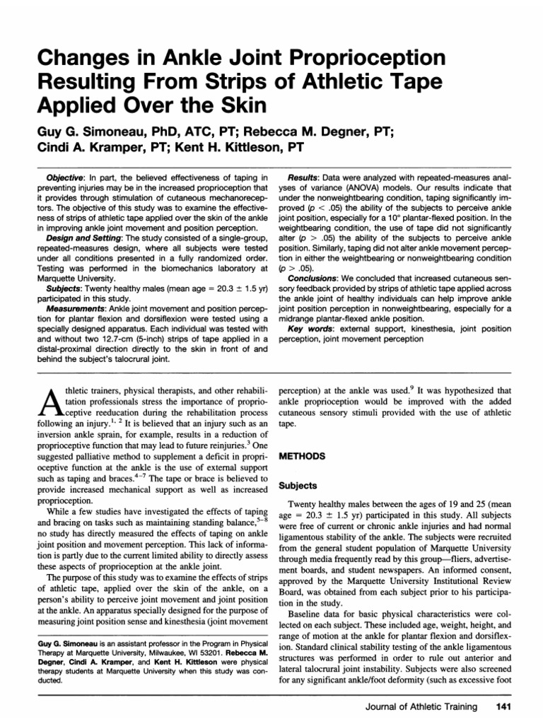 Ankle Proprioception and Athletic Taping | PDF | Ankle | Anatomical ...