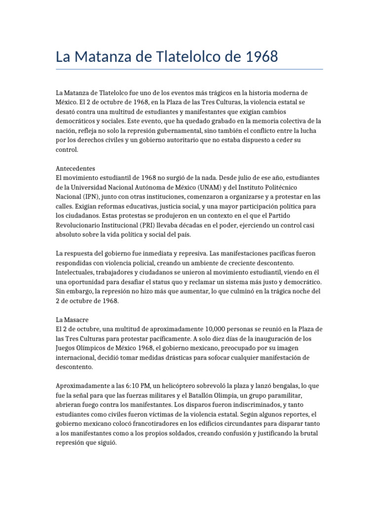 Matanza de Tlatelolco: 2 de octubre 1968 | PDF | Partido Revolucionario ...