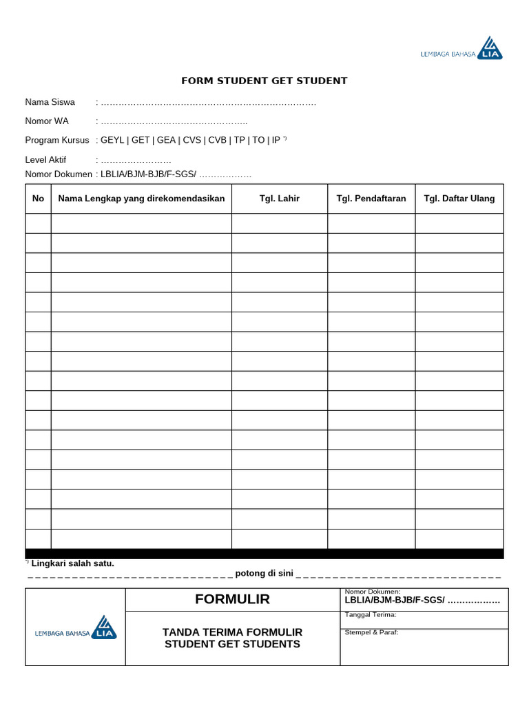 Formulir Pendaftaran Siswa | PDF