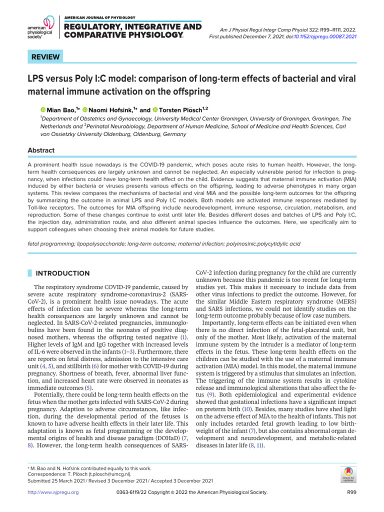Long-Term Effects of Bacterial and Viral Maternal Immune Activation On ...