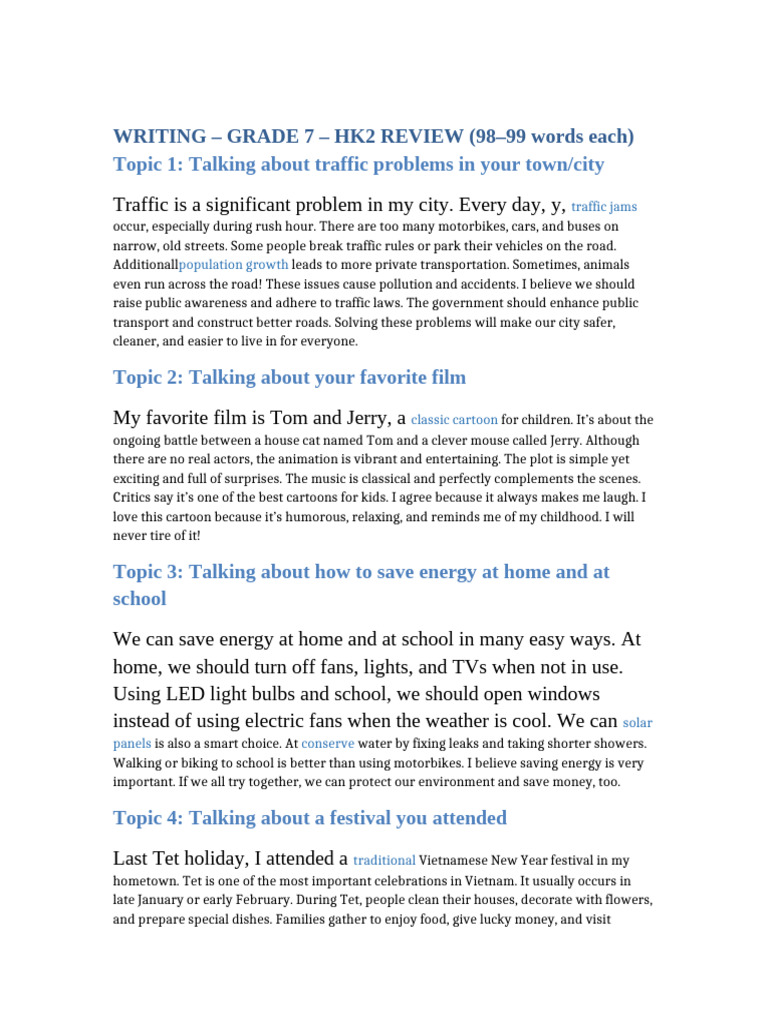 Grade 7 Writing Review: Topics & Tips | PDF