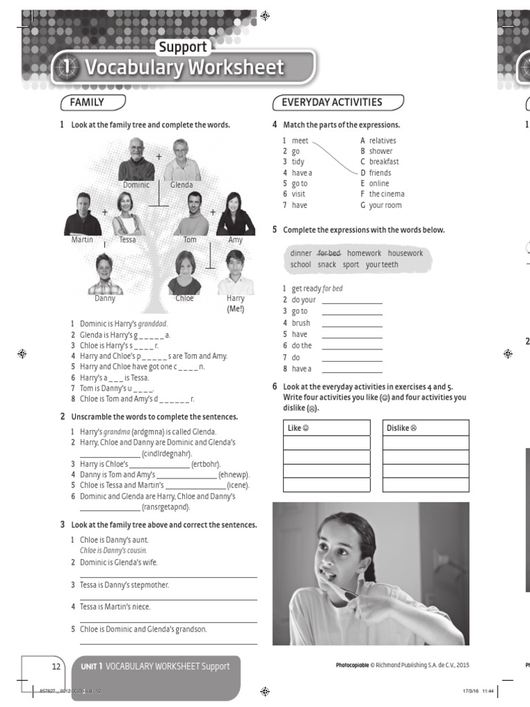 Family Vocabulary and Activities Worksheet | PDF | Social Institutions ...