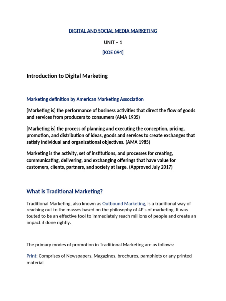Unit 1 - Digital Marketing | PDF | Digital Marketing | Customer Experience