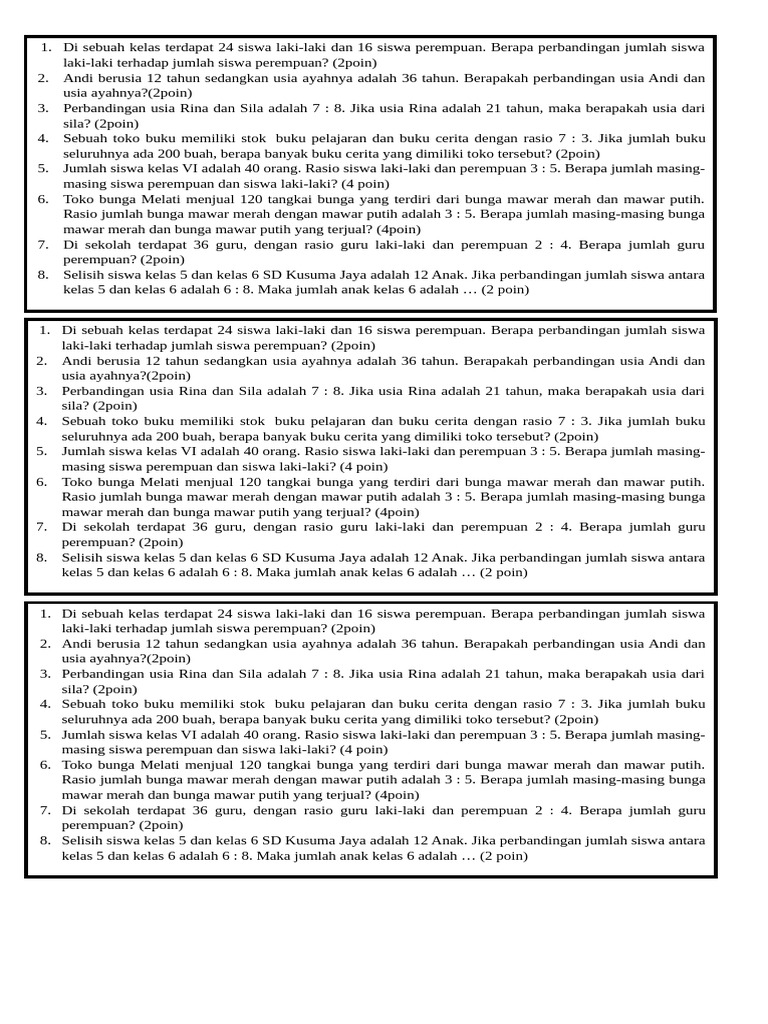Soal Latihan Rasio Kelas 6 SD | PDF