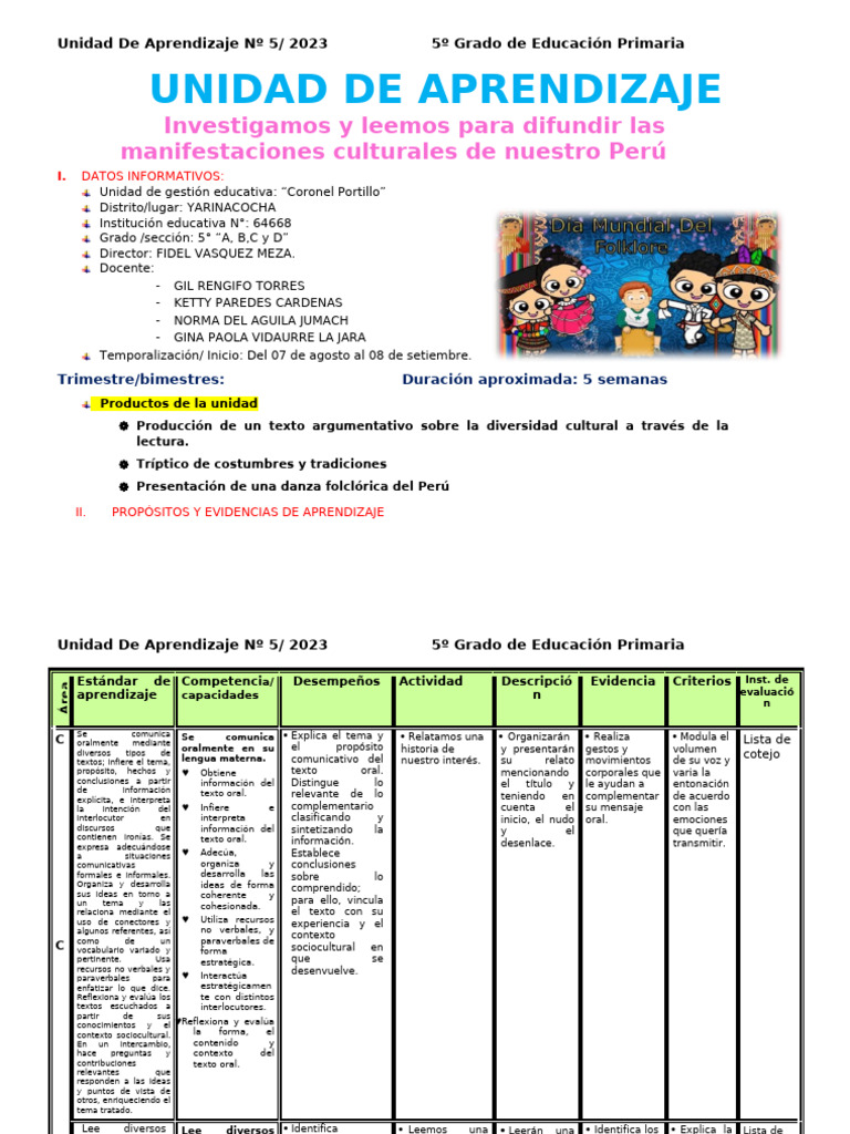 5° Grado Unidad de Aprendizaje 5 | PDF | Aprendizaje | Aritmética