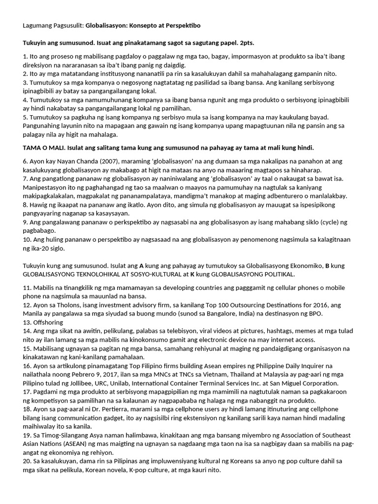Lagumang Pagsusulit | PDF