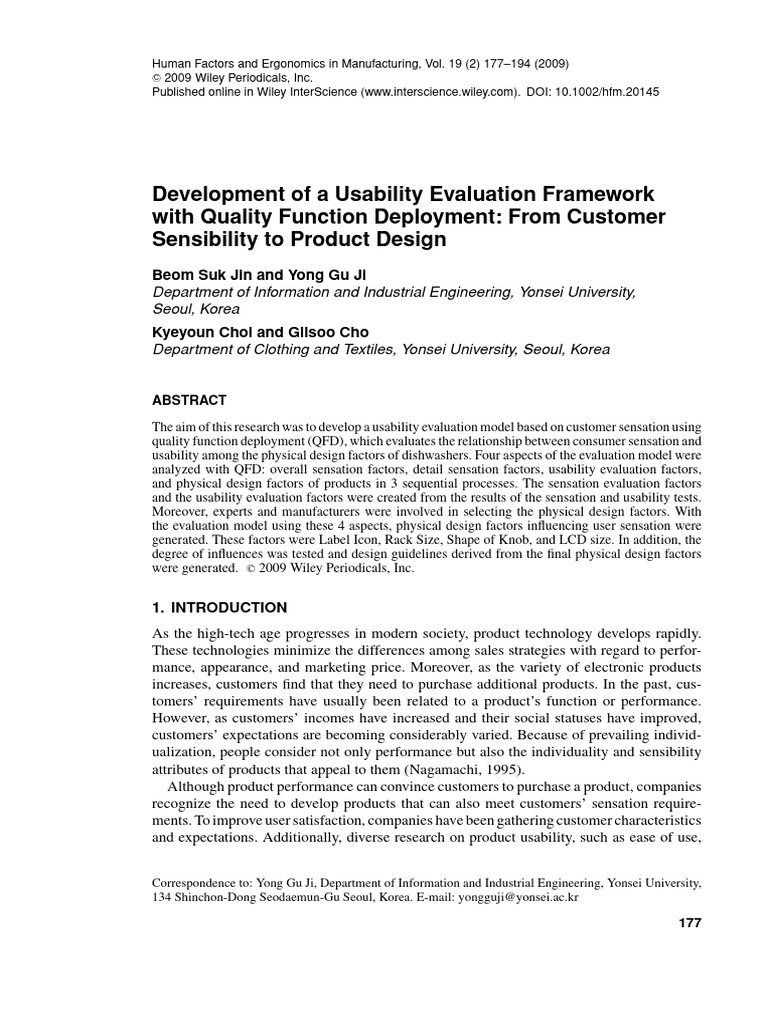 Usability Framework for Dishwashers | PDF | Usability | Methodology