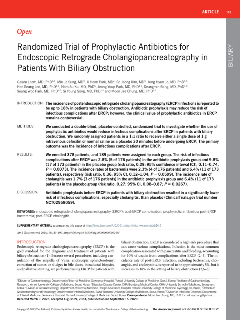 Prophylactic Antibiotics in ERCP Trial | PDF | Medical Specialties ...