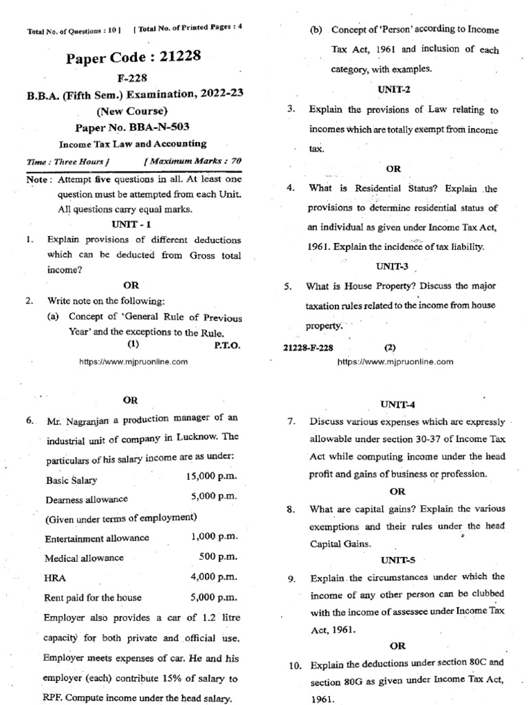 Bba 5 Sem Income Tax Law and Accounting 21228 2023 | PDF