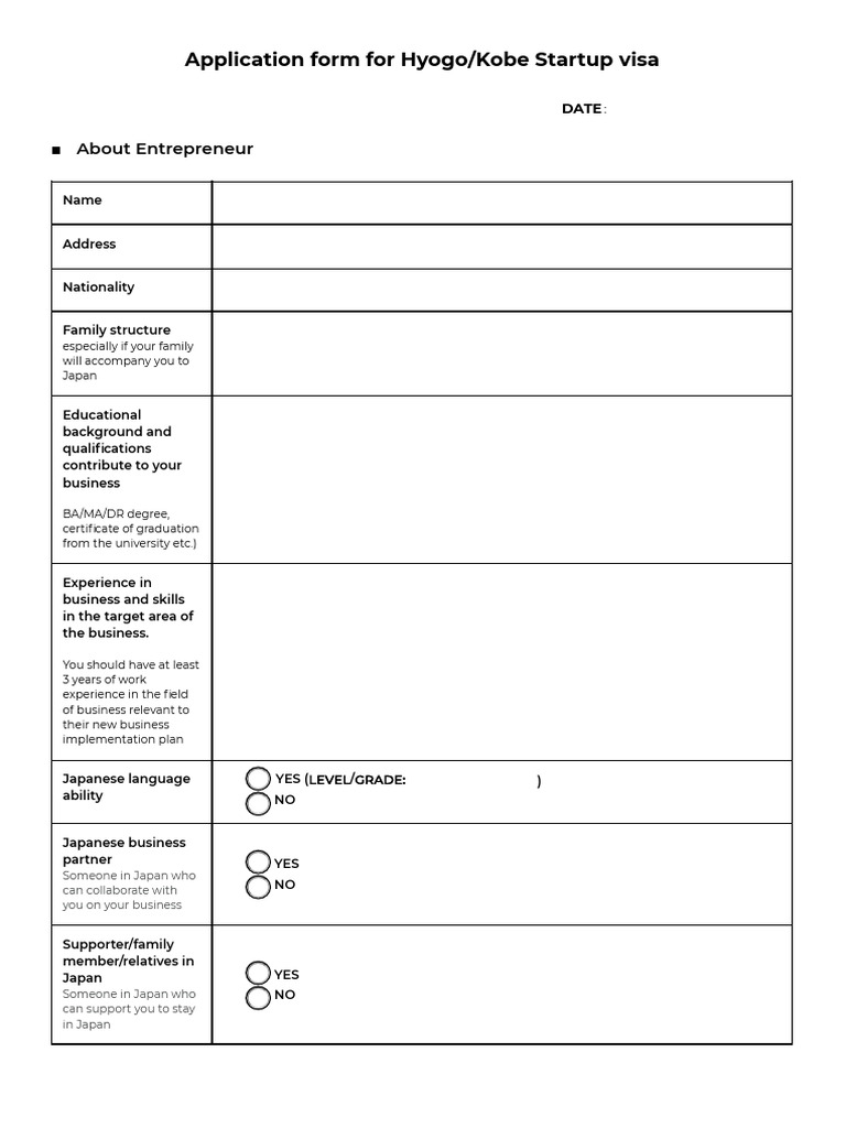 Application Form For Startup Visa | PDF | Startup Company | Small ...
