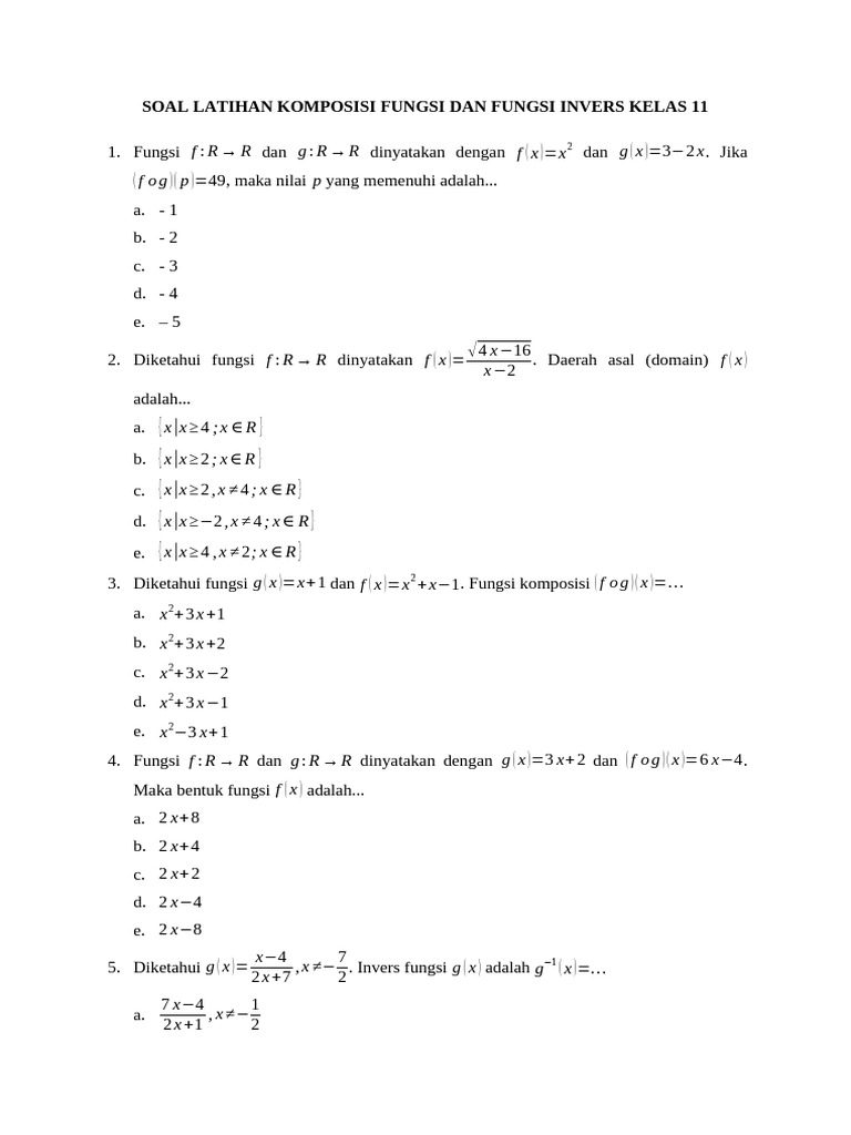 Soal Fog dan Invers Kelas 11 | PDF