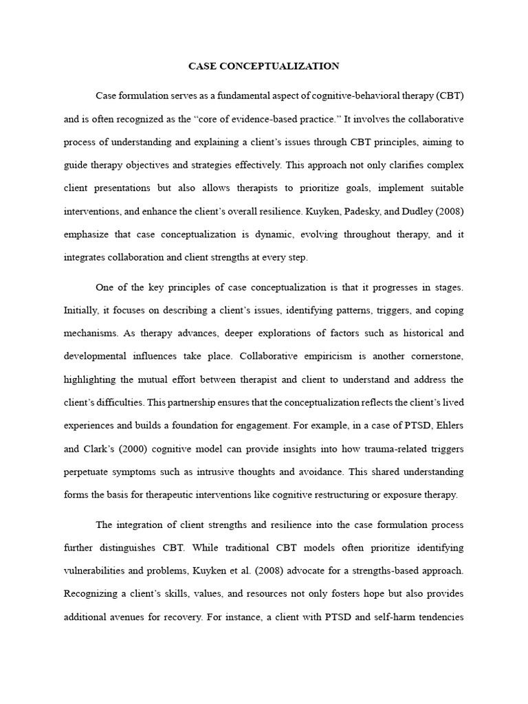 Case Conceptualization in CBT Therapy | PDF | Cognitive Behavioral ...