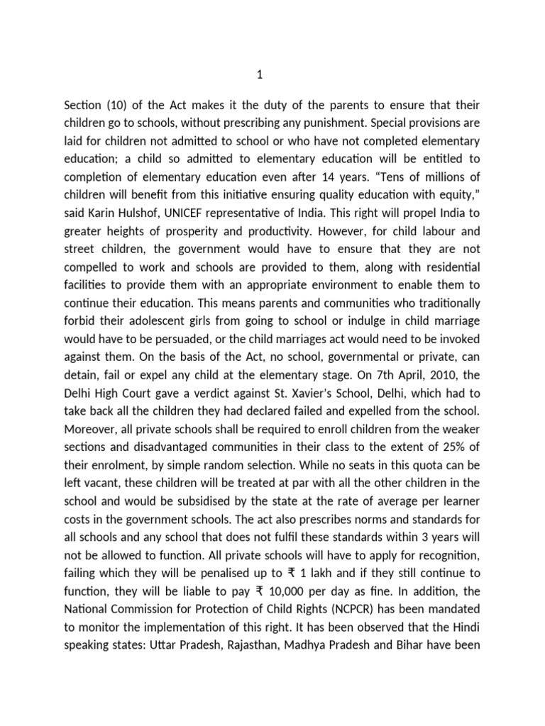 Right to Education Act Overview | PDF | Water | Narendra Modi