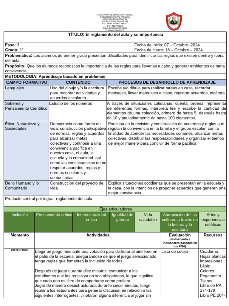 Planeacion 2 | PDF | Salón de clases | Escuelas