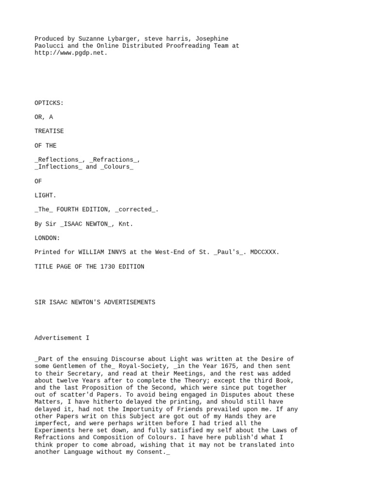 Isaac - Newton Opticks | PDF | Refraction | Eye
