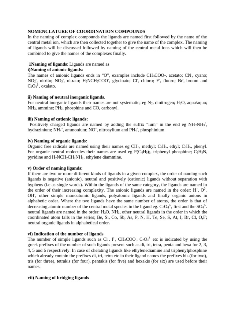 Nomenclature of Coordination Compounds | PDF | Coordination Complex ...
