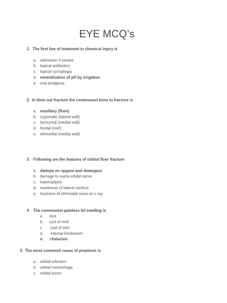 Eye MCQs: Clinical Diagnosis and Treatment | PDF | Glaucoma | Ophthalmology