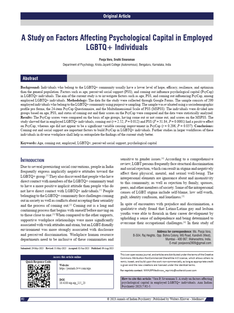 Factors Influencing PsyCap in LGBTQ+ Workers | PDF | Social Stigma ...