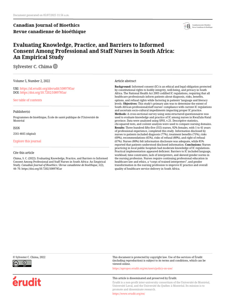 Informed Consent in South African Nursing | PDF | Informed Consent ...