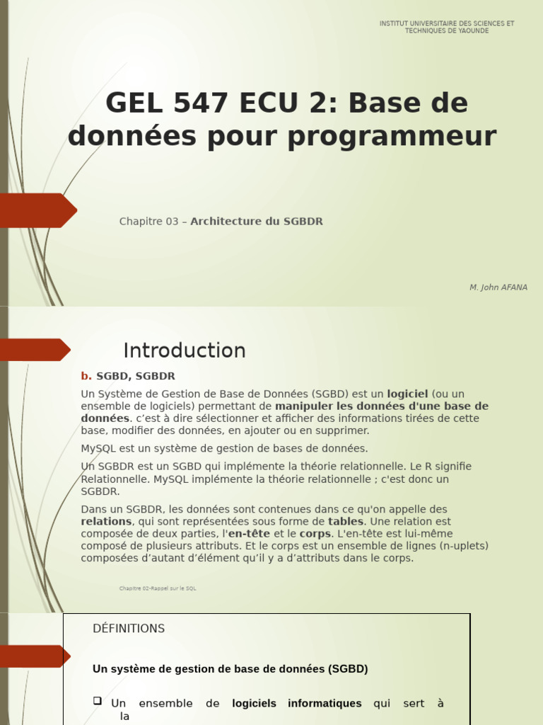 Chapitre-03 Architecture Du SGBDR | PDF | Bases de données | Base de ...