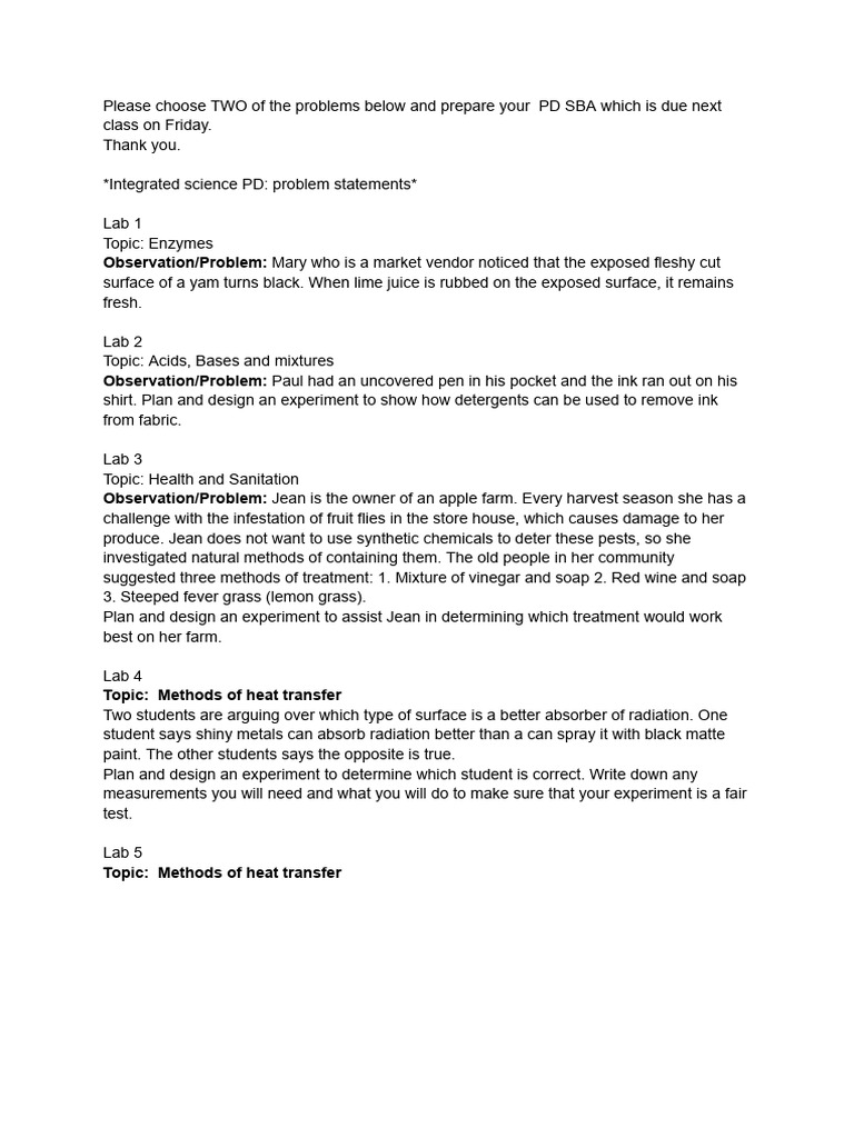 PD Problem Statements For Integrated Science | PDF
