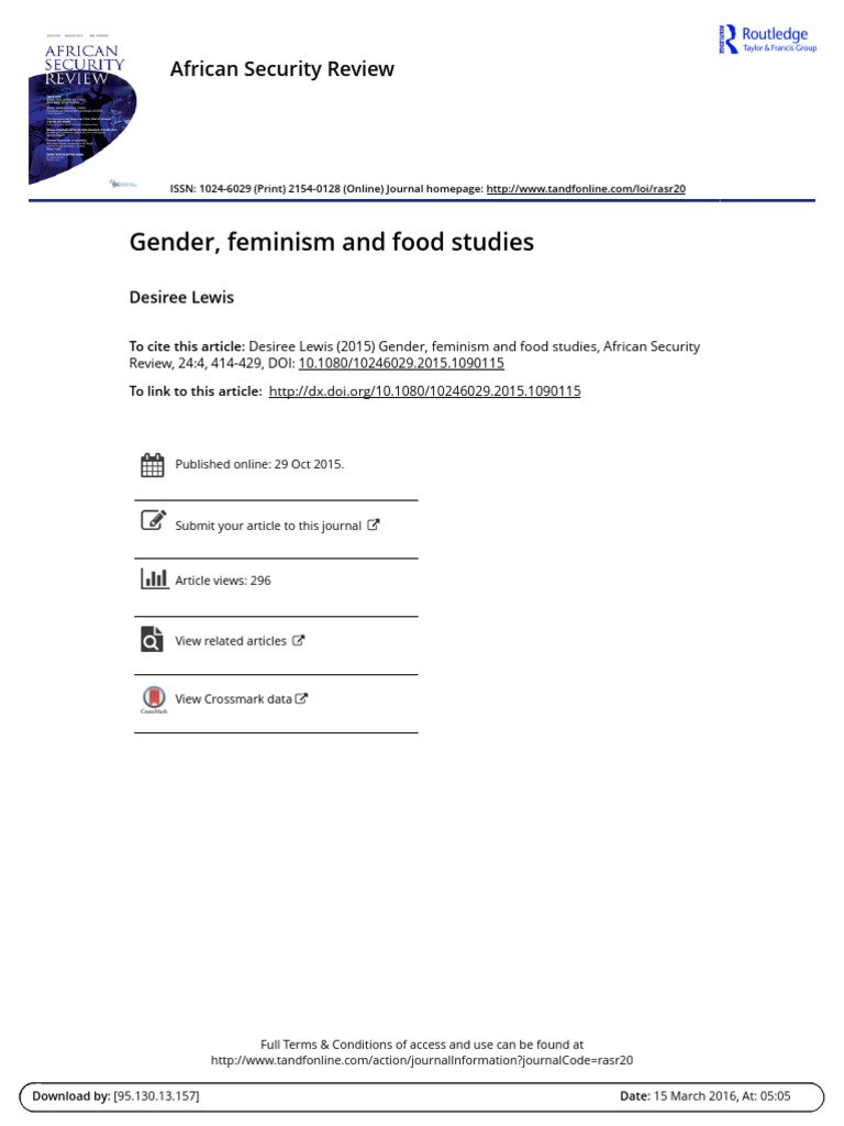 Gender, Feminism and Food Studies | PDF | Gender Studies | Feminism