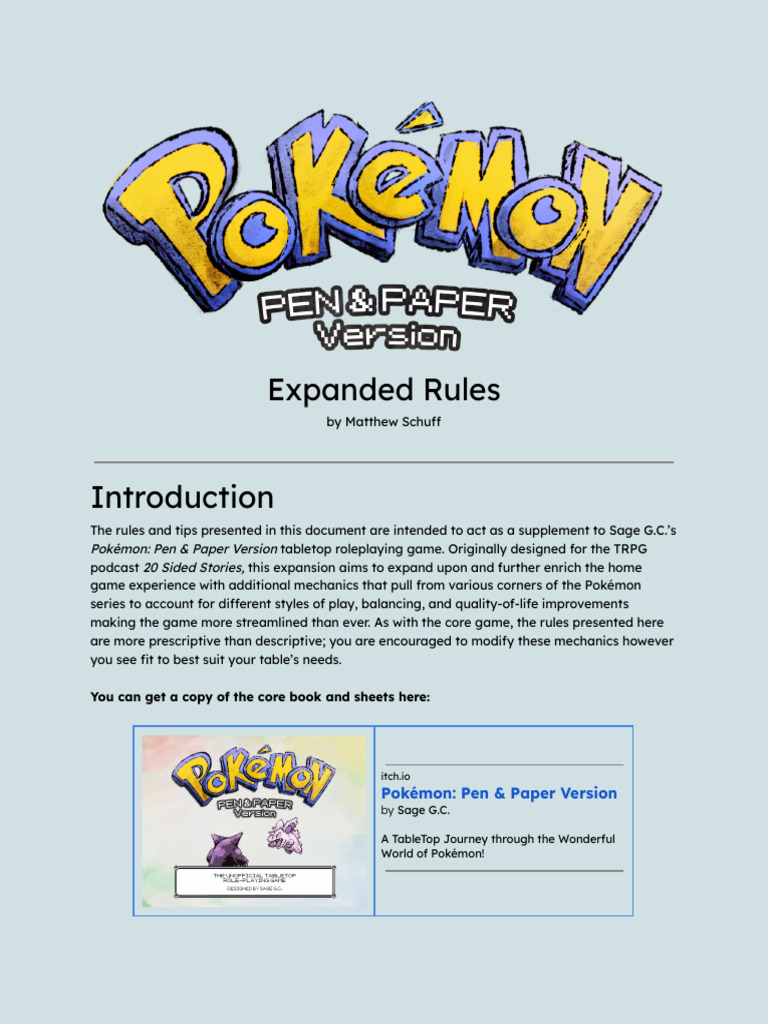 Expanded Rules for Pokémon Pen & Paper | PDF
